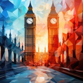 Time abstraction Big Ben in colors and shapes, a modern expression of emblematic, generative IA
