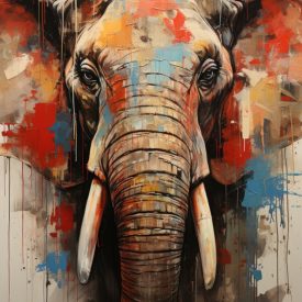 A painting of an elephant with the word elephant, generative IA
