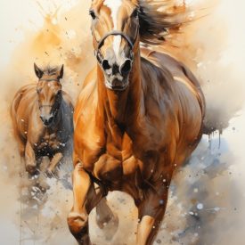 Sports art horses in watercolor, generative IA