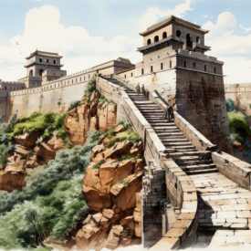 Pencil details an authentic view of the great wall, stone by stone, generative IA