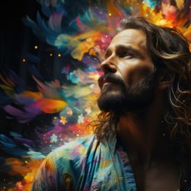 Colorful illustration of the creative art of Jesus, generative IA