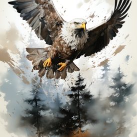 Black and white illustration graphic of an eagle in flight vector, generative IA
