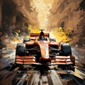 Graphic image of running car driver in Formula 1 racing competitions, generative IA