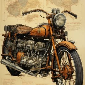 Vintage motorcycle print with retro motorcycle motor, generative IA