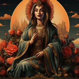 Linda Lady of Guadalupe Mexico are Santa Fe Vintage Illustration Silkscreen Styl, generative IA