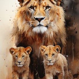 A painting of a lion and a lion, generative IA