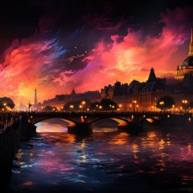 Ponte Alexandre 3 a festival of colors and joy in a realistic and vibrant painti, generative IA