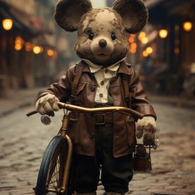 Mickey Mouse in Sepia a nostalgic journey to the early days on a classic landsca, generative IA