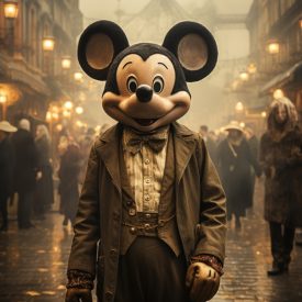 Mickey Mouse in Sepia a nostalgic journey to the early days on a classic landsca, generative IA