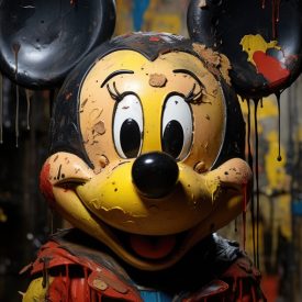 Mickey Mouse in the city an urban icon in colors and tags, immortalized in stree, generative IA
