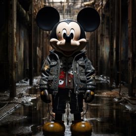 Mickey Mouse in the city an urban icon in colors and tags, immortalized in stree, generative IA
