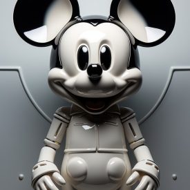 Charming minimalism Mickey Mouse in clean lines and soft colors in a modern scen, generative IA