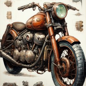 Retro style motorcycle design designs in isolated white background, generative IA