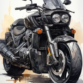 Black Motorcycle on White Background Creative Digital Painting, generative IA