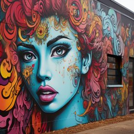 Vibrant Urban Landscape the color symphony between graffiti and hand painted de, generative IA
