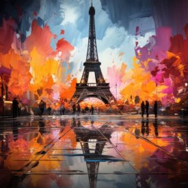 Paris in Colors Vibrant brushstrokes in the Eiffel Tower Manual Painting, generative IA