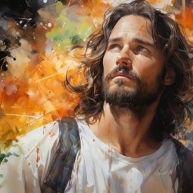 Watercolor portrait of Jesus with a colorful background., generative IA