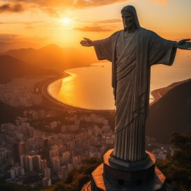 Christ the Redeemer of Twilight a realistic revelation of the sculptural majesty, generative IA