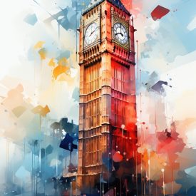 Tones of Time Minimalism and Vivid Colors in Big Ben's manual painting in an abs, generative IA