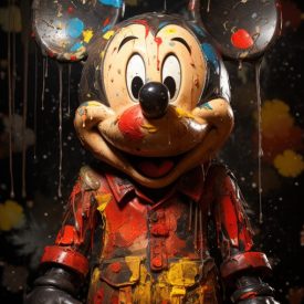 Emotional Turbilion Mickey Mouse in expressionist abstract art, bold brushstroke, generative IA