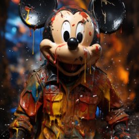 Emotional Turbilion Mickey Mouse in expressionist abstract art, bold brushstroke, generative IA