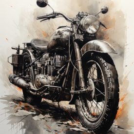 A black and white drawing of a triumphed motorcycle., generative IA