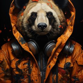 Anthropomorphic panda bear with clothing illustration, generative IA