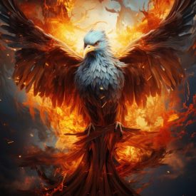A phoenix bird with a fiery fire in the center, generative IA