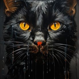 A cat painting with orange eyes and yellow eyes., generative IA