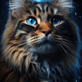 A cat with blue eyes and an arc background., generative IA
