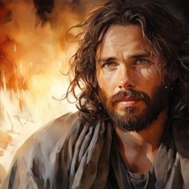 A painting in the watercolor of Jesus with a face made by Jesus, generative IA
