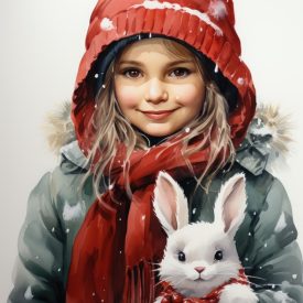 An illustration of a Christmas rabbit in the classic colors of red and green Chr, generative IA