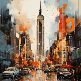 Urban Collage Textured Expressions of Empire State Building in a diverse visual , generative IA