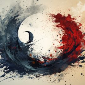 Yin Yang Symbol, Culture and Philosophy of the East, Chinese Taoism, Grunge styl, generative IA