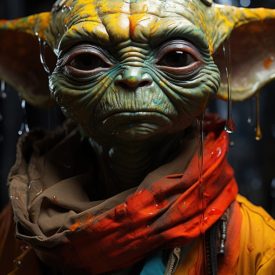 Yoda in vibrant colors an ode to Jedi wisdom through manual art, generative IA